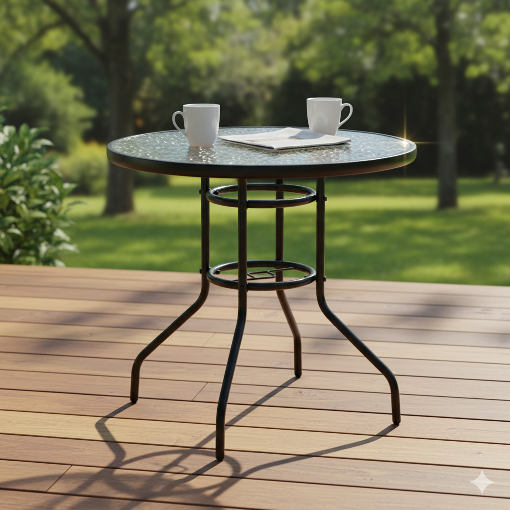 31.5" Round Outdoor Patio Table Toughened Ripple Glass Bistro Garden Dining Desk