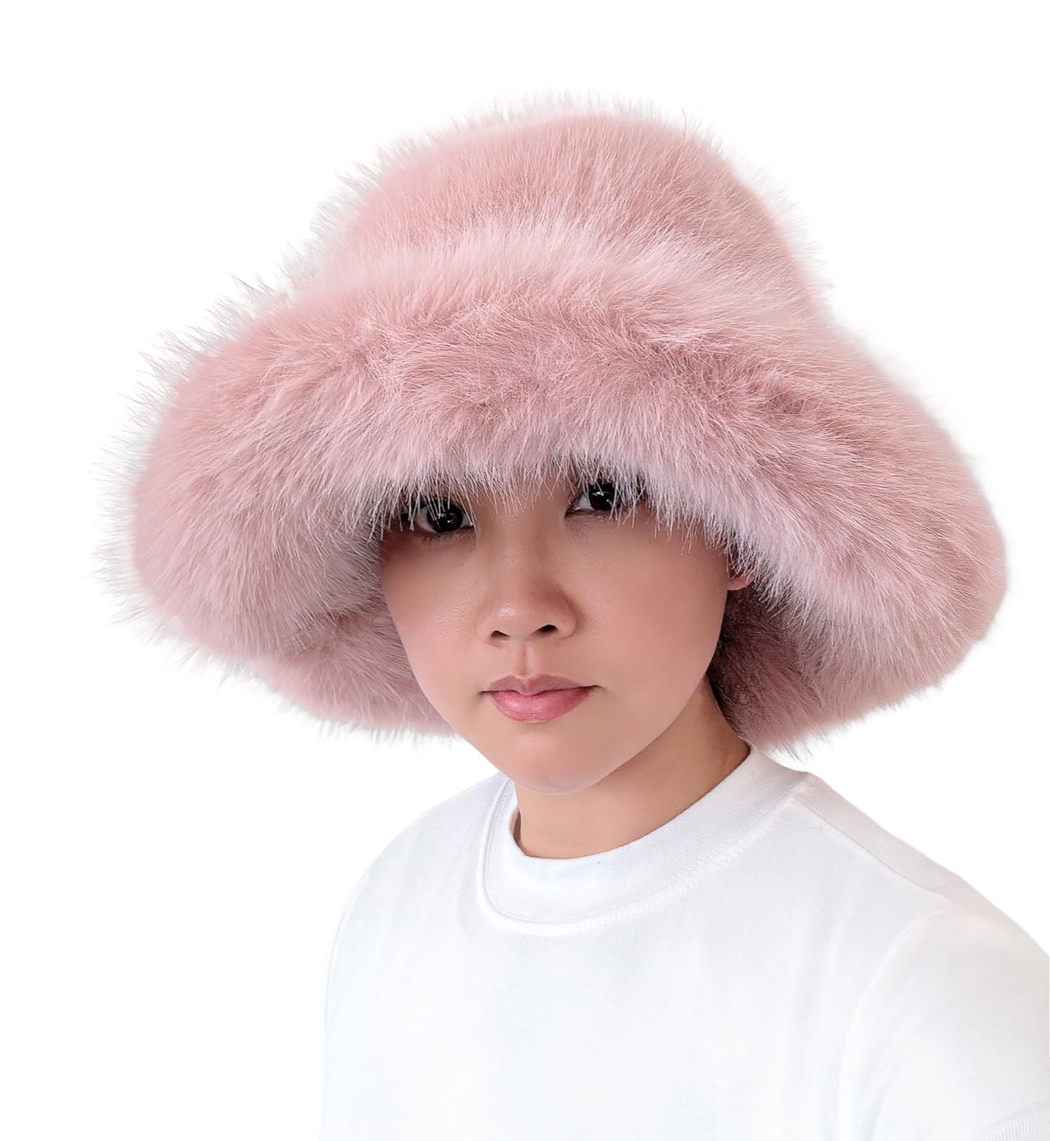 Oversized Winter Faux Fur Bucket Hat for Women - Long Pile Fur Wide Moldable ...