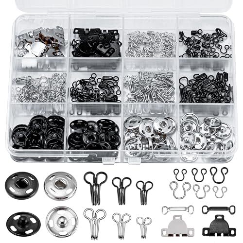 KOPOX 180PCS Hook and Eye Sewing Kit with Garment Buttons, Hook and Eye