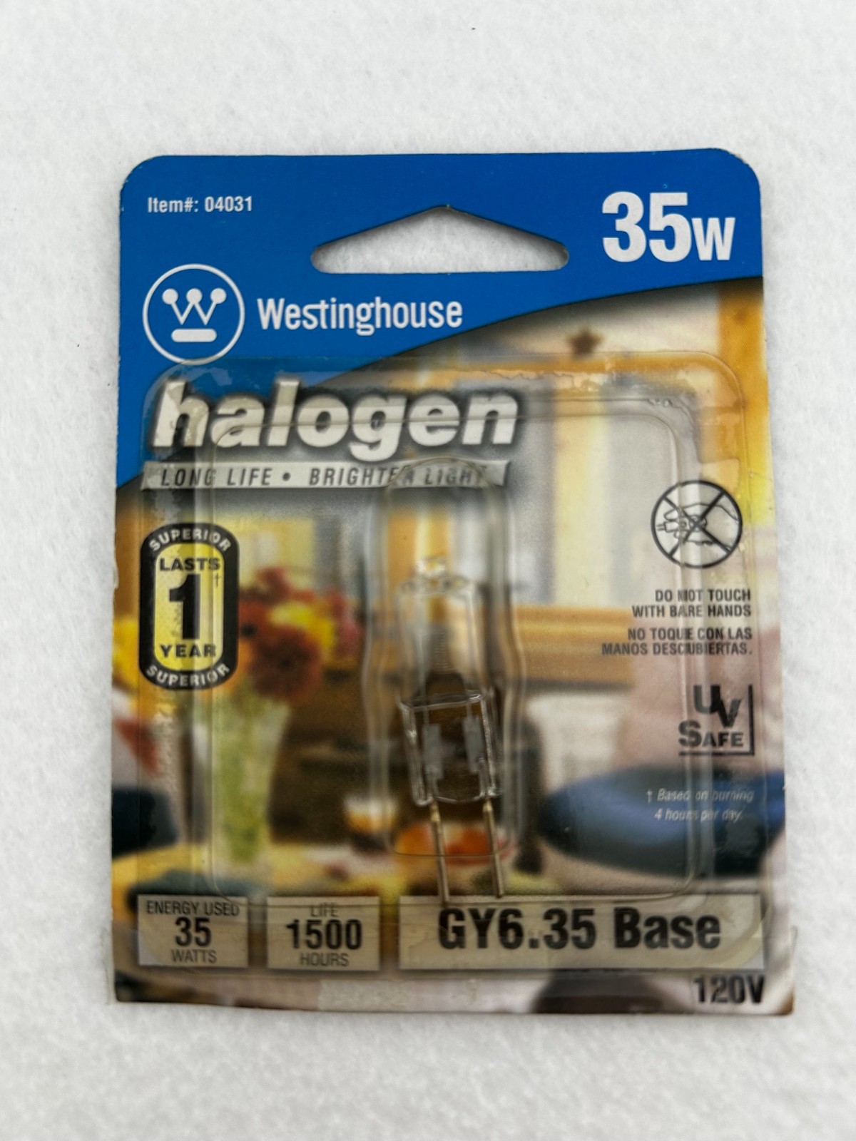 Westinghouse item# 04031 Halogen Bulb 35 W T4 GY6.35 Bi-Pin Base White Clear