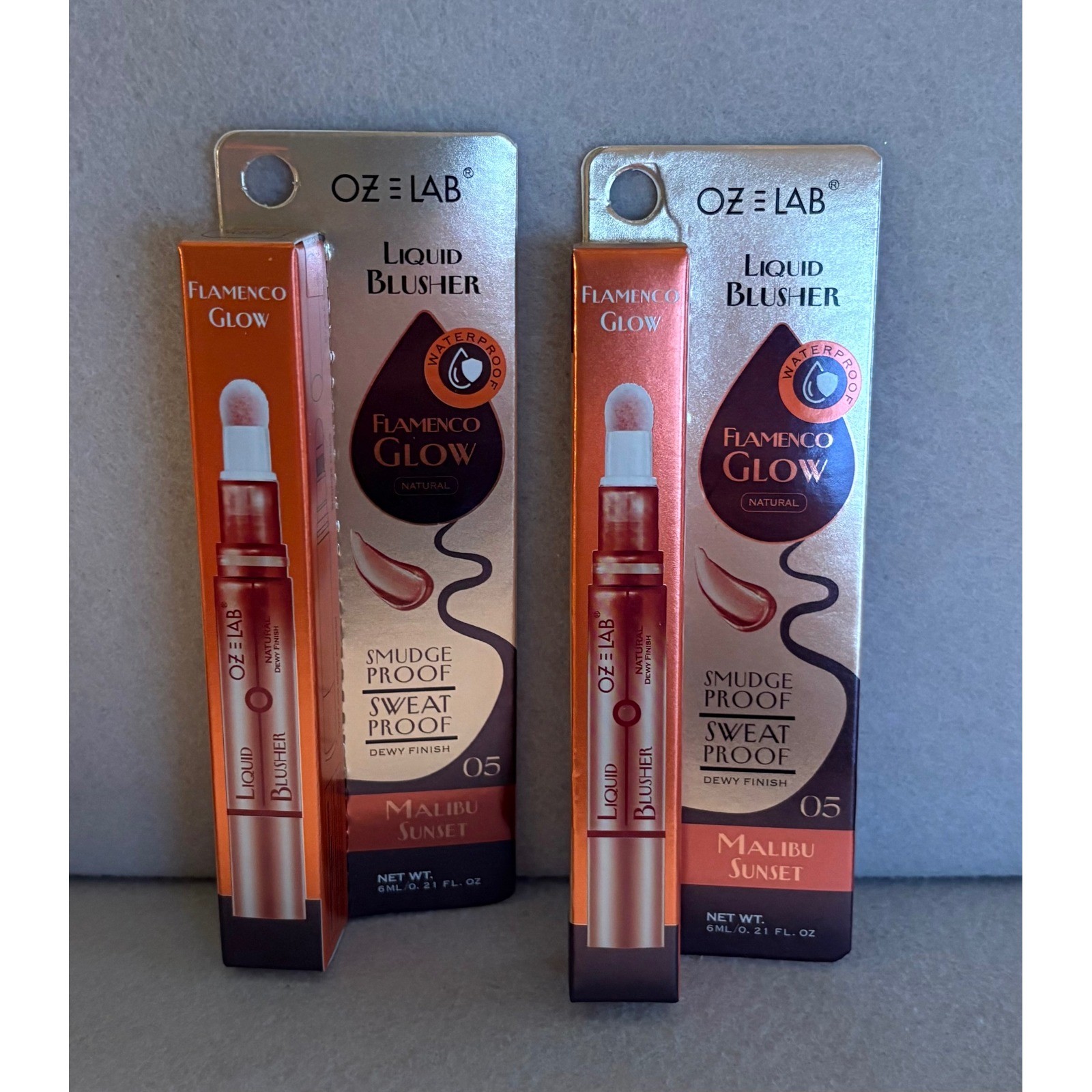 Set of 2 Brand New OZ LAB Waterproof Liquid Blusher Shade 05 Malibu Sunset