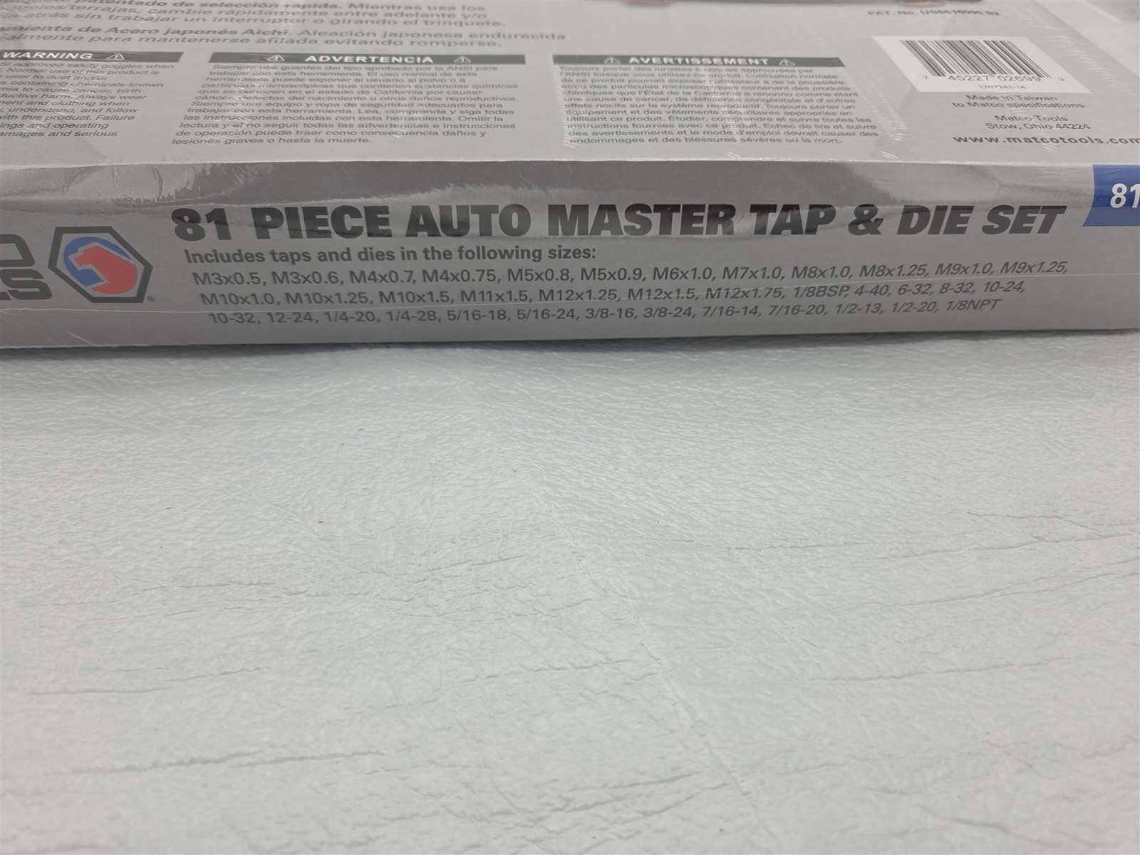 Matco Tools 81MATDS 81 Piece Auto Master Tap & Die Set Rapid Select Ratchet New