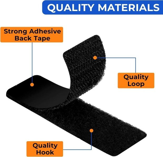 20Sets Heavy Duty Hook & Loop Adhesive Strips Black Sticky Back Fastener 1x4"
