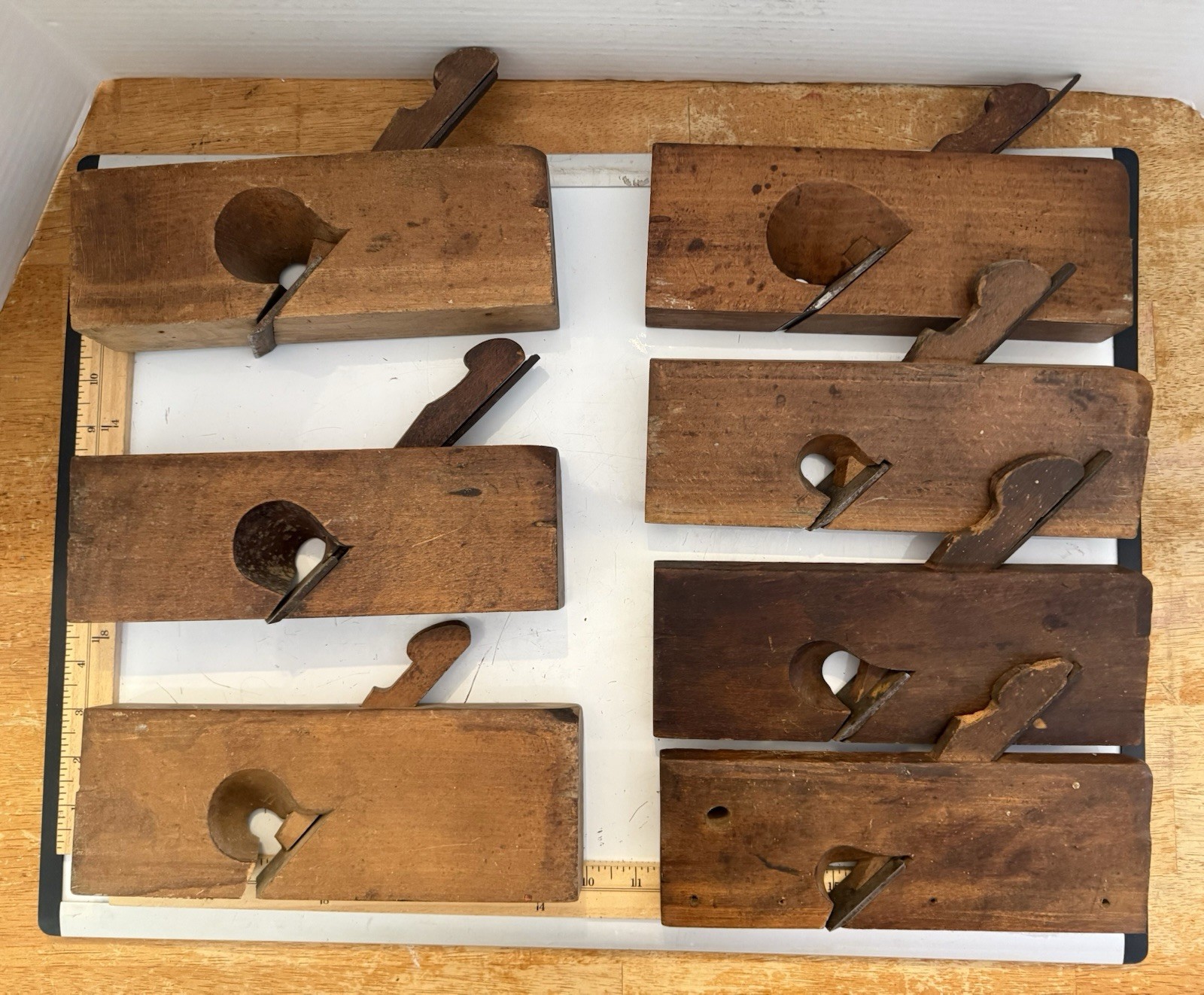 Antique Wooden Rabbet Planes Lot of 7 Stamped H Wells Coddington 19th C