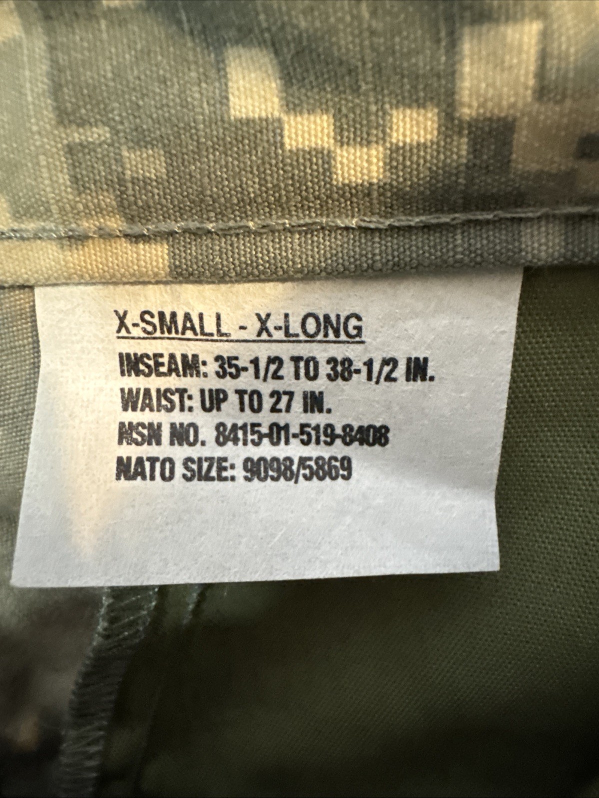 New XSmall XLong - Army Combat Pants ACU Digital Camo USGI B352
