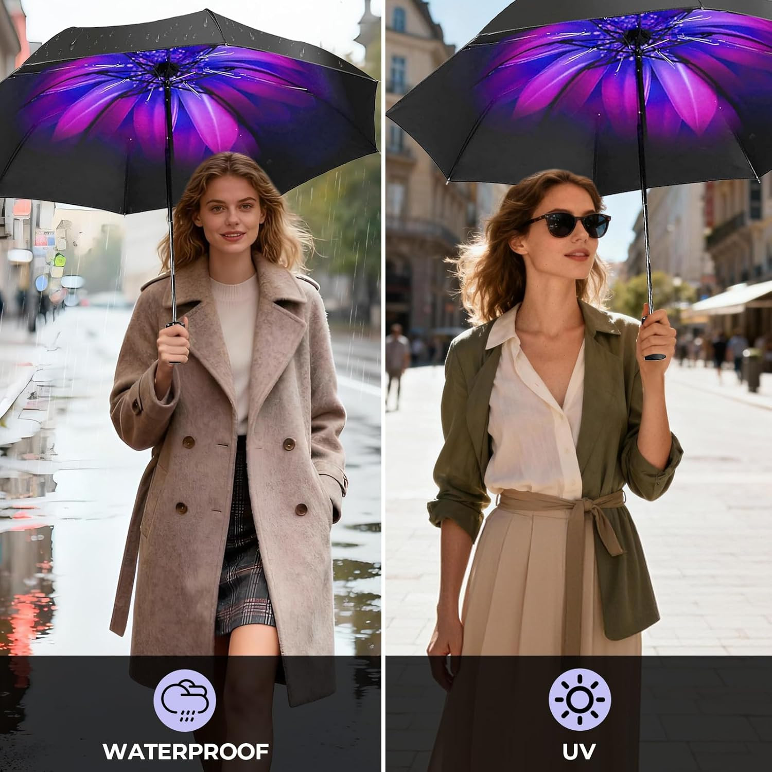 Compact Travel Umbrella, 44" Canopy, Automatic Open/Close Windproof Umbrella, 21