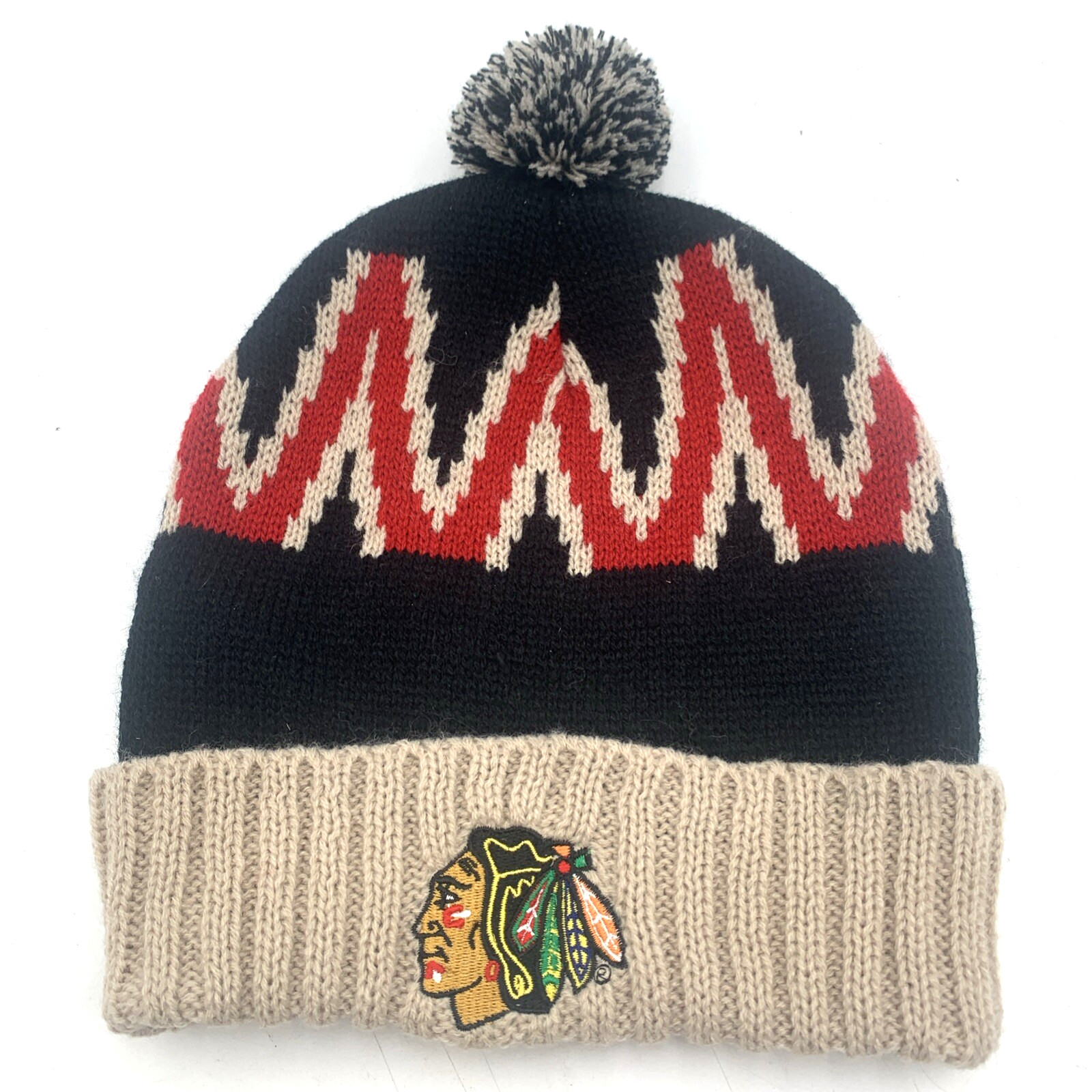 Chicago Blackhawks NHL Beanie Adult Pompom Bobble Cap by Kick 10 Hockey