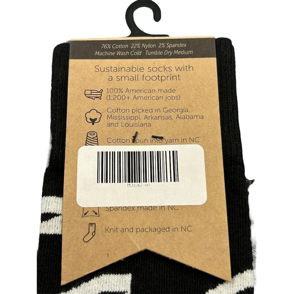 Socks! Sustainable Black Patterned Crew Socks Unisex One Size 2 Piece Set