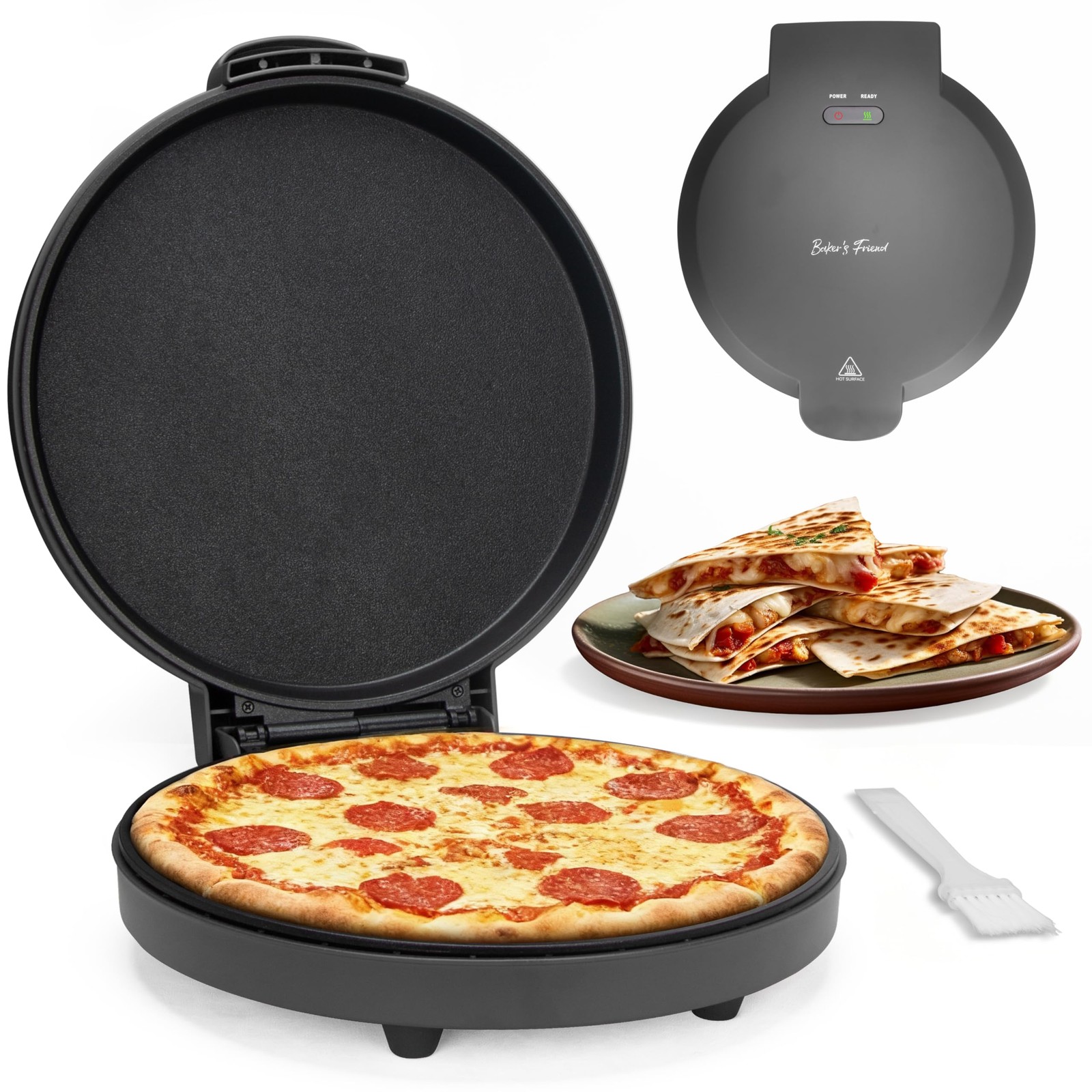 Baker’s Friend Countertop Pizza Maker Electric, 12 Inch Pizza Maker Machine f...
