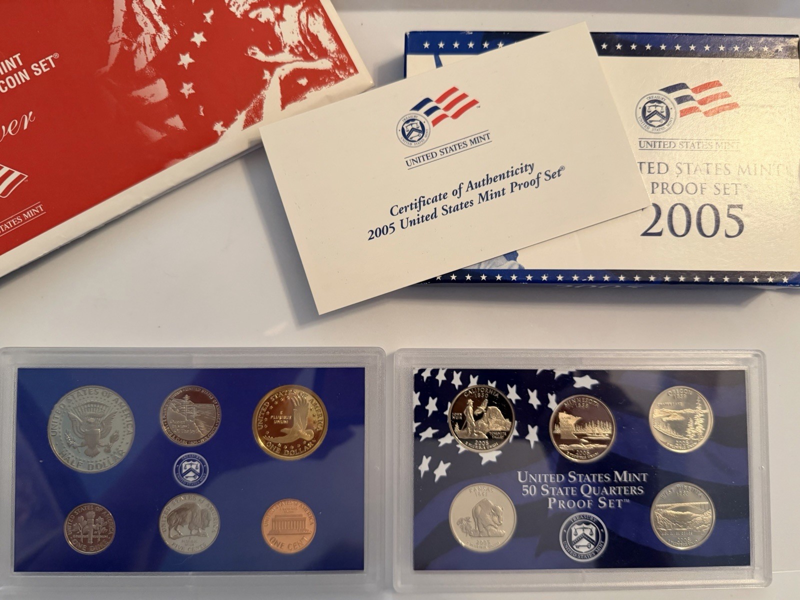 Proof Set Lot. 2005 P & D U.S. Mint, 2005 S Mint Box Set. Uncirculated.