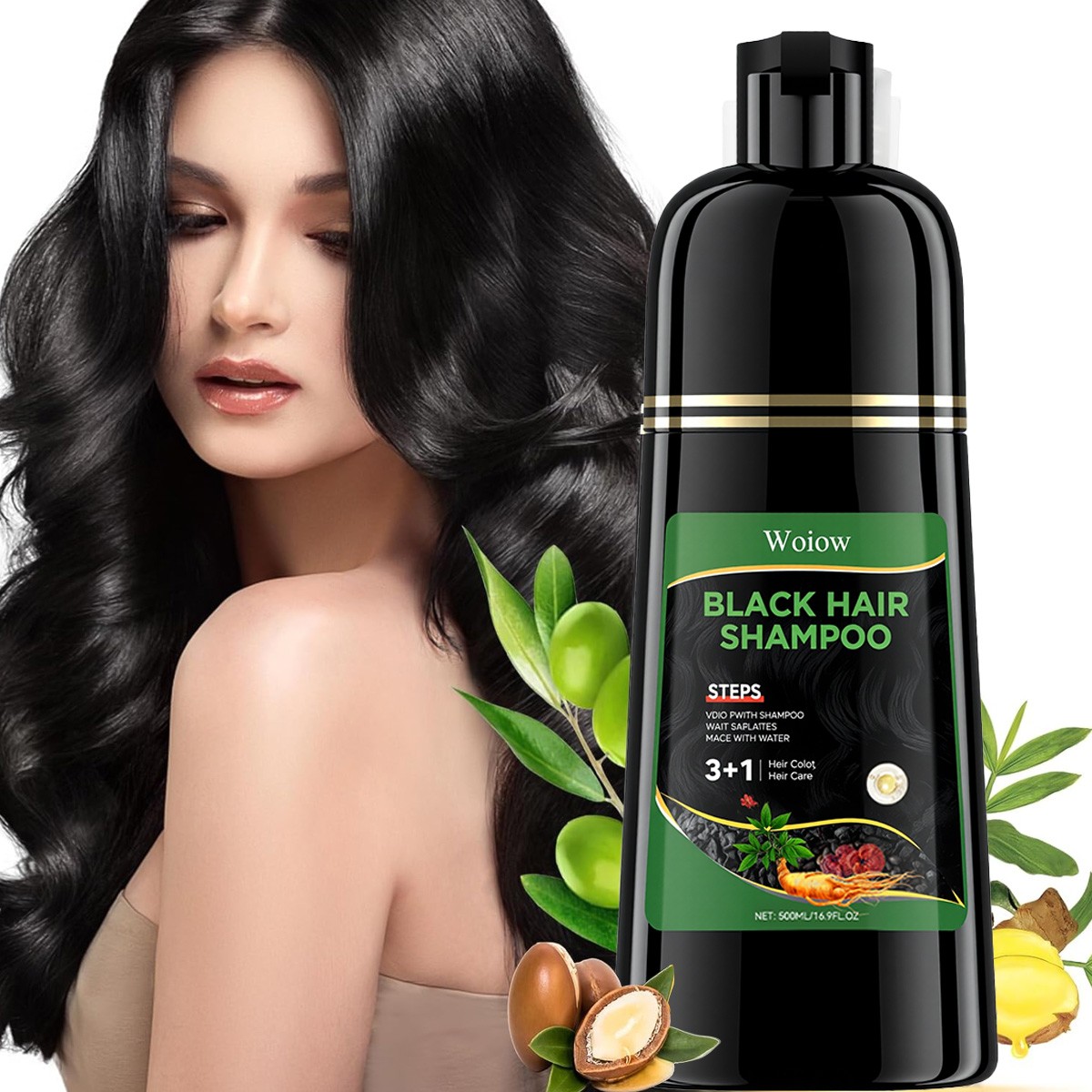 500ML Black Hair Dye Shampoo Natural Instant 3in1 Hair Dye Shampoo  FREE US SHIP