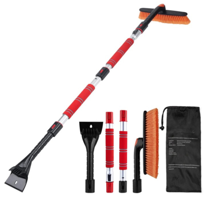Cepillo para nieve extensible con raspador, ideal para limpiar autos en invierno