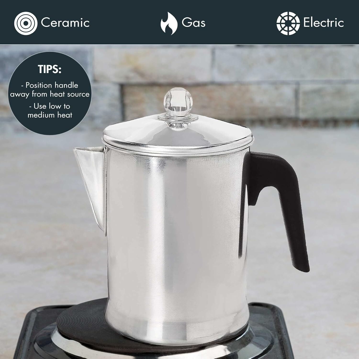 Heavy Duty Stove Top Percolator Coffee Pot Maker 9-Cup