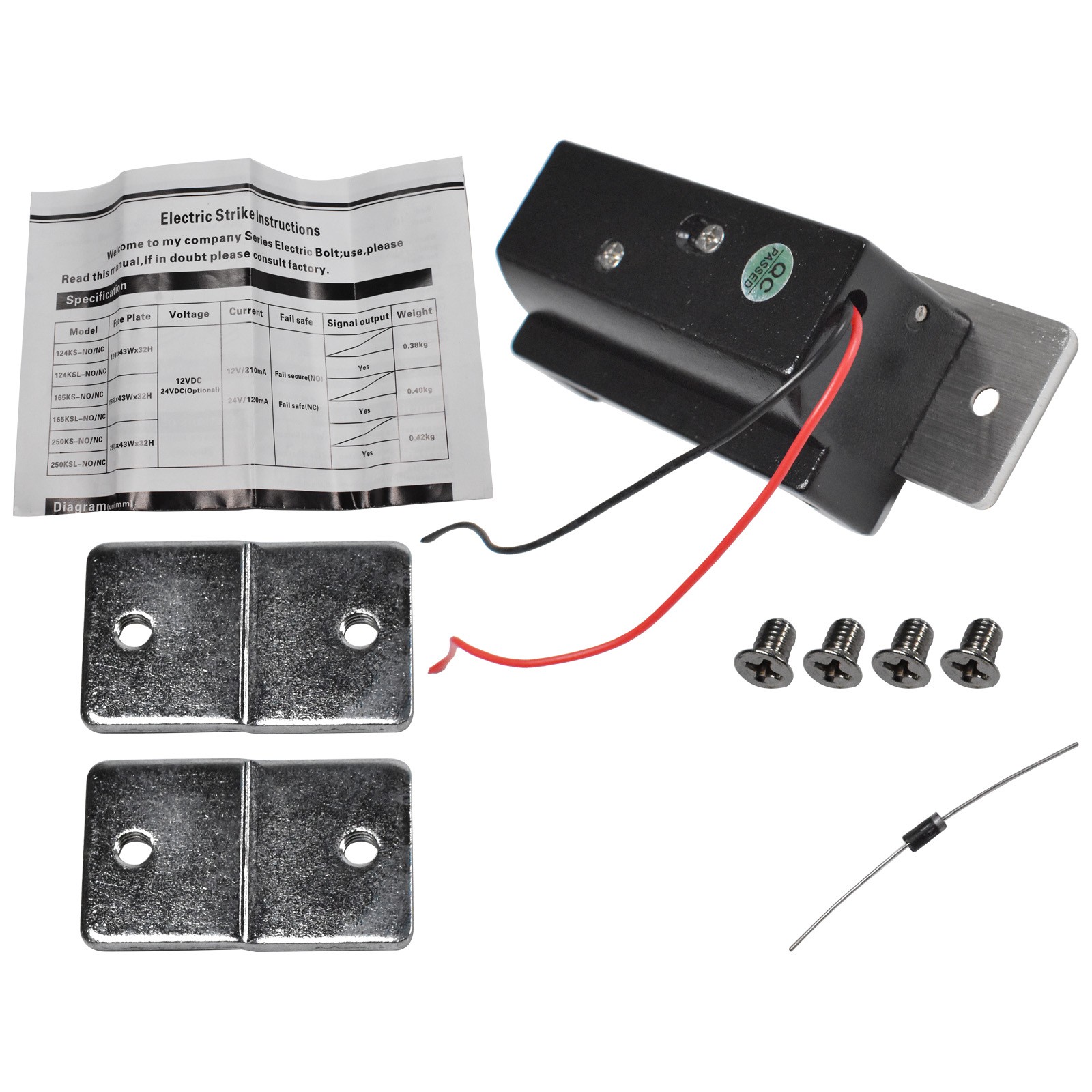 12VDC Fail-Secure/Fail-Safe Adjustable Electric Door Strike Lock - Black