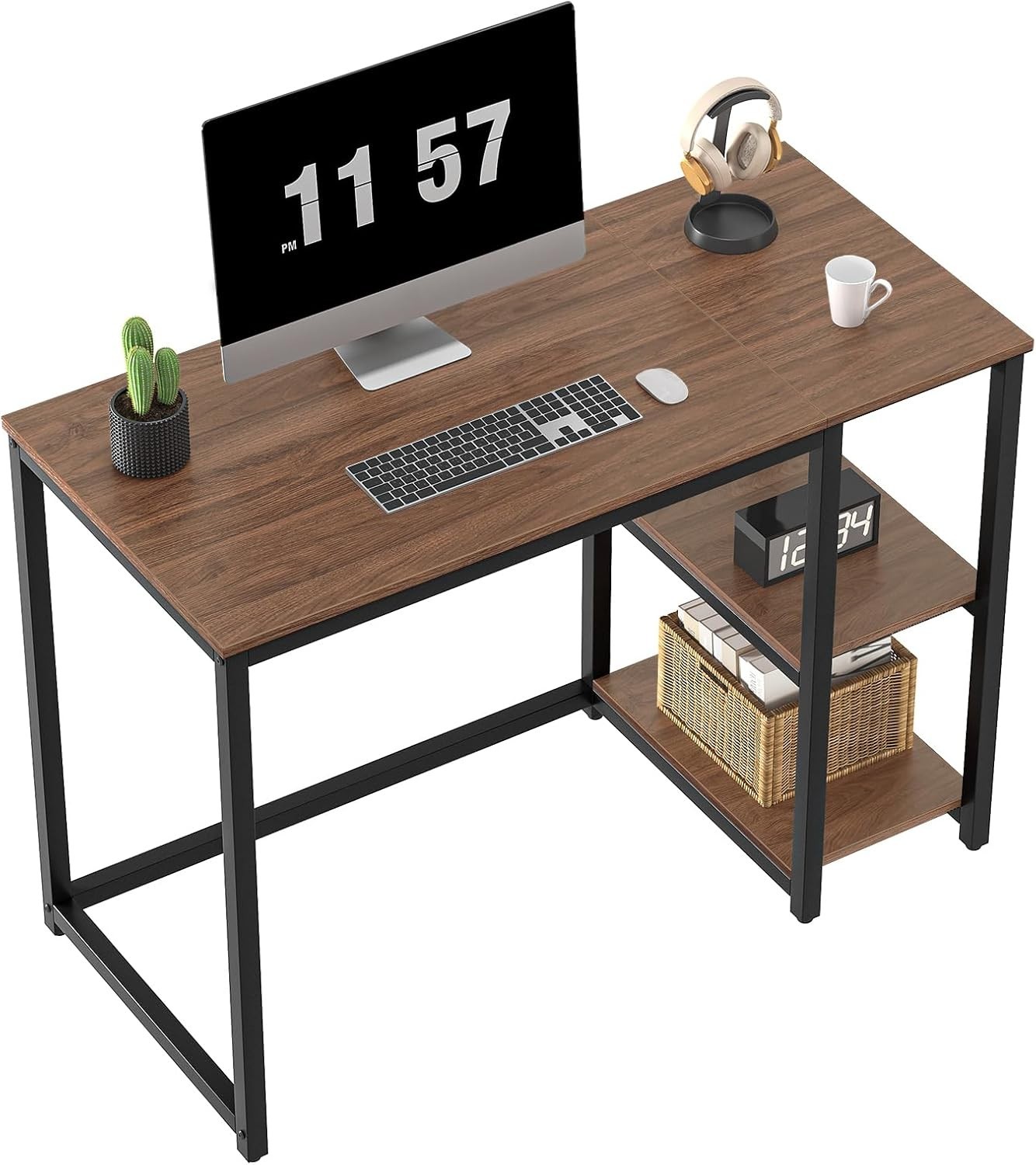 Rustic 40" Writing Desk with Portable 2-Tier Storage for Easy Organization