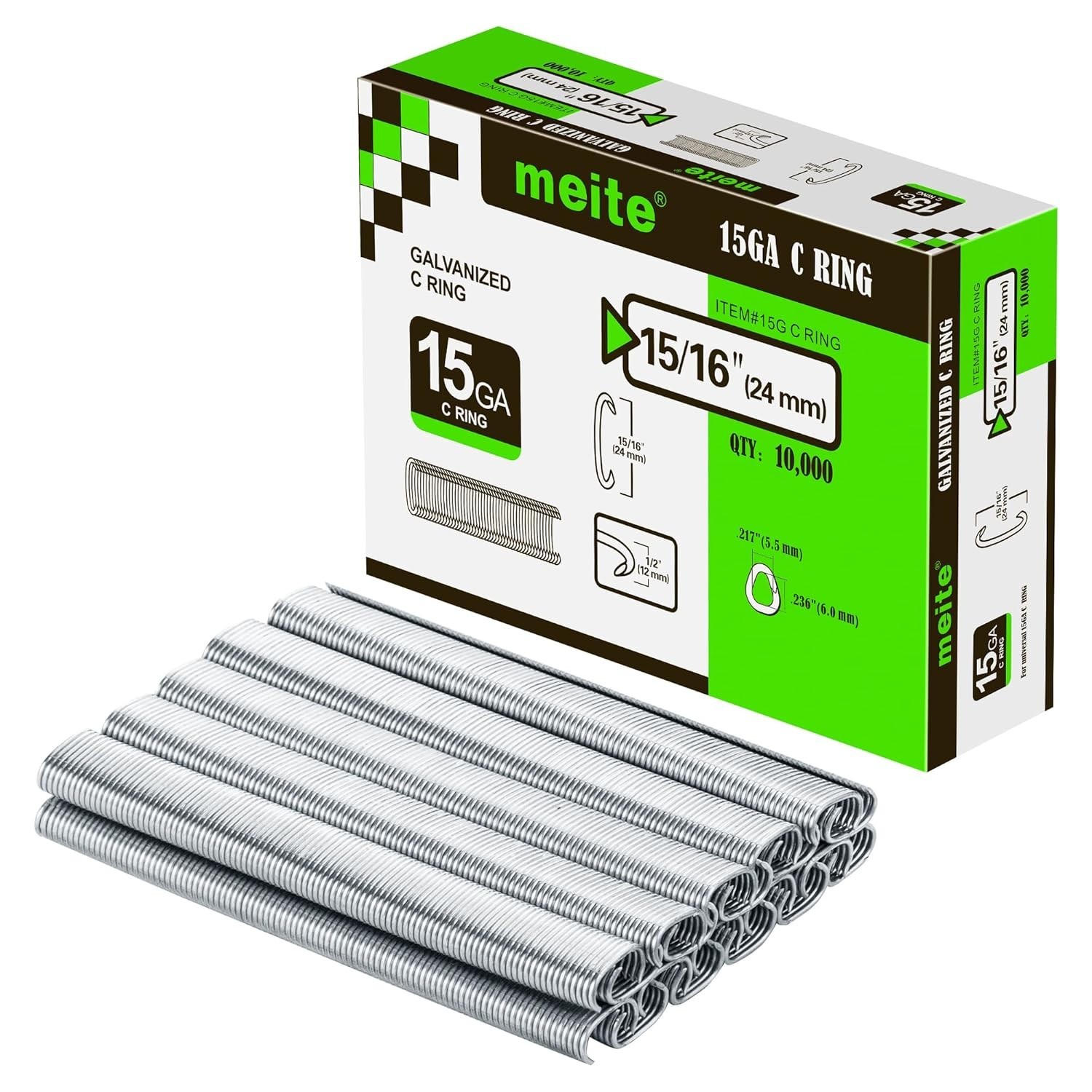 meite 15 Gauge 3/4'' Crown C Ring Staples C-Rings Hog Ring 10000 Counts
