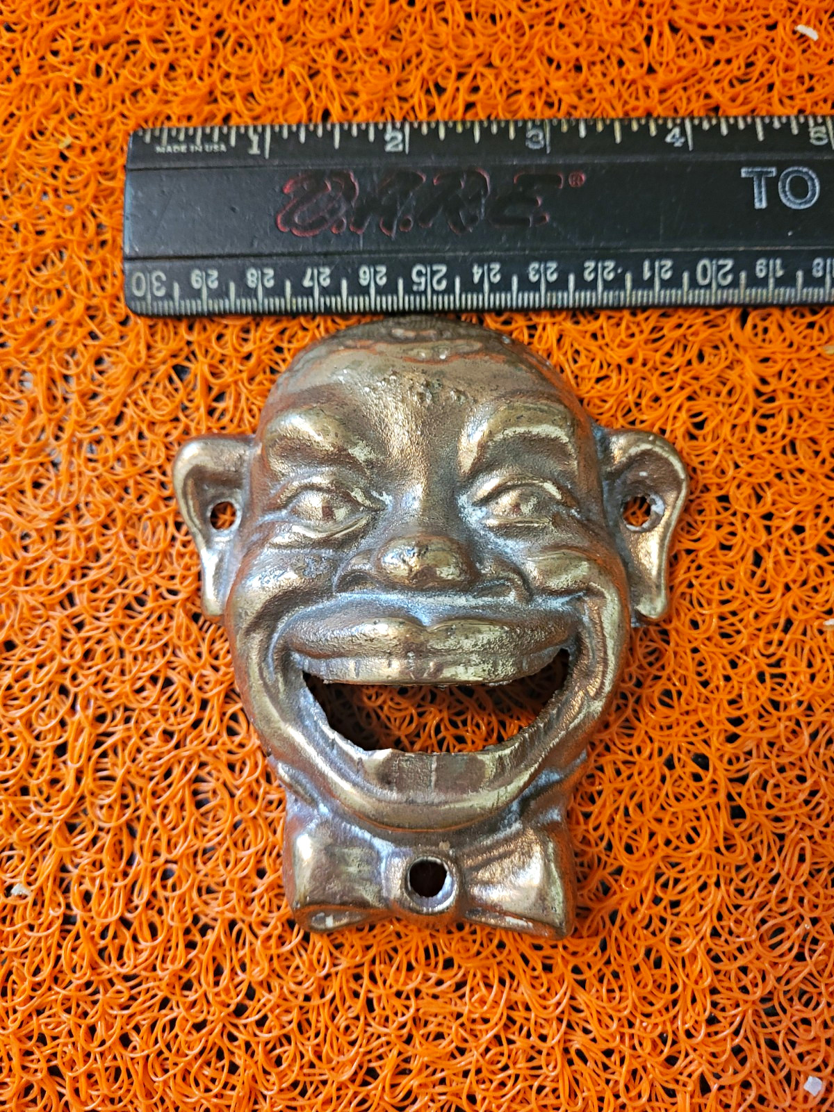 Cast Metal Face Wall Mount Bottle Opener w/ Screw Holes, Breweriana Theme