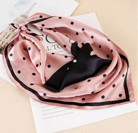 100% Silk 20" small Square Scarf Women neckerchief Wrap dot pink black