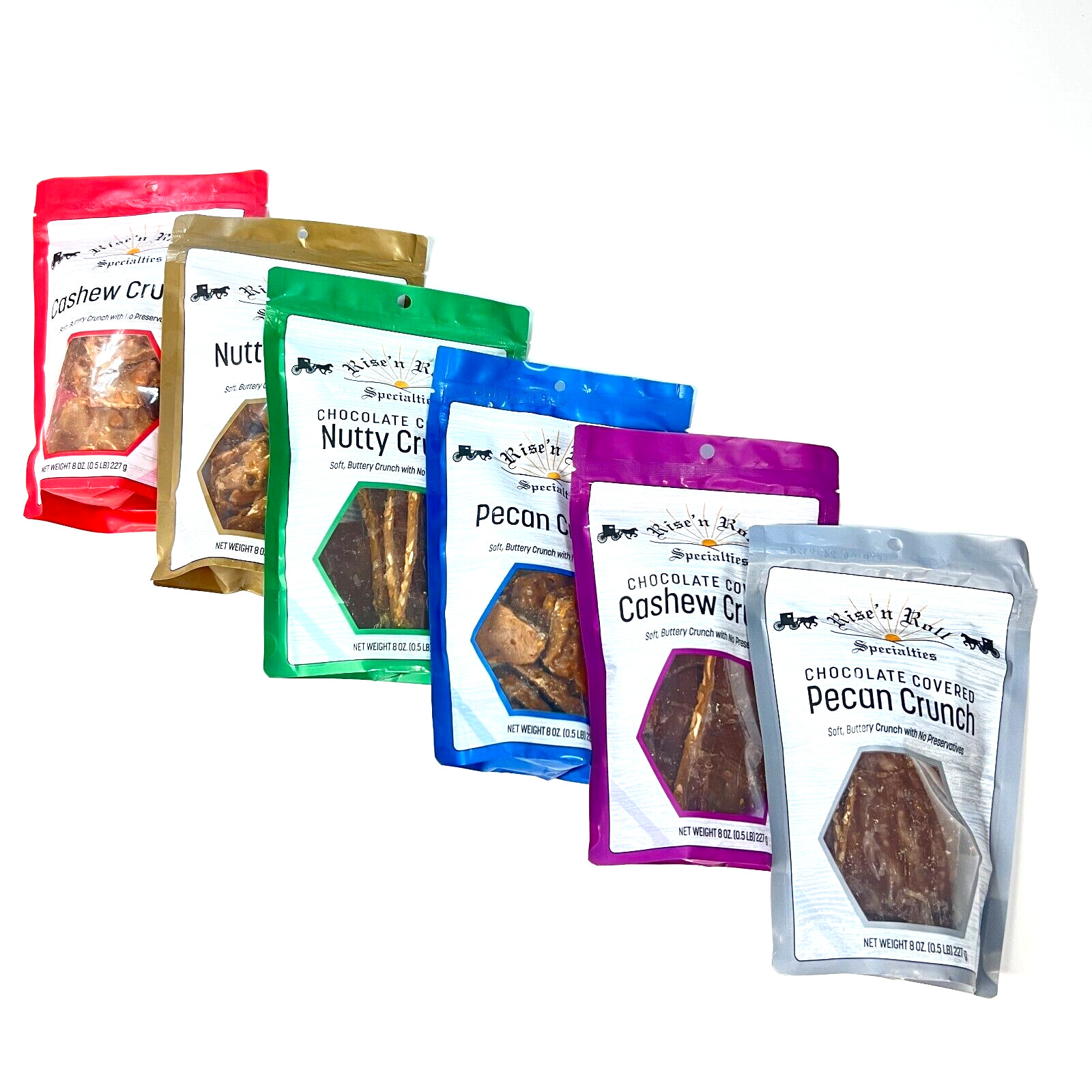 4 Pack Rise'n Roll Amish Bakery Chocolate Covered Nutty Crunch 8oz Bag Indiana