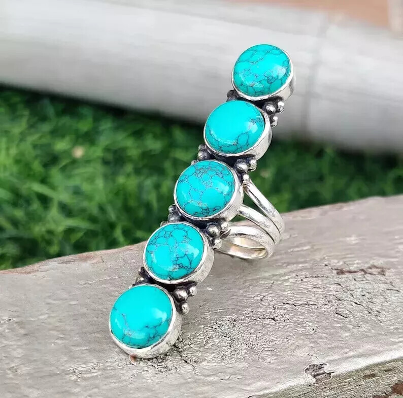 Handmade 925 Sterling Silver Turquoise Gemstone Statement Ring All Size R201