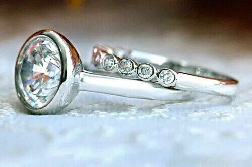 Lab-Created Round Cut 3.30 Ct Diamond Engagement Ring Set 925 Sterling Silver