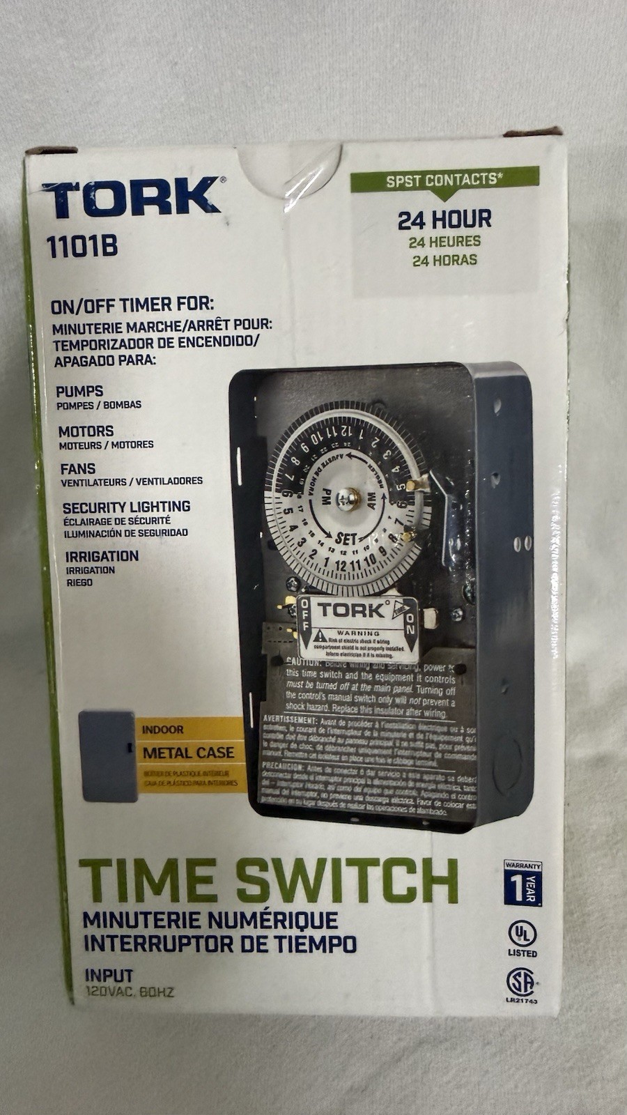 Tork 1101B 24 Hour Mechanical Time Switch 40A 120V SPST Indoor Metal Gray