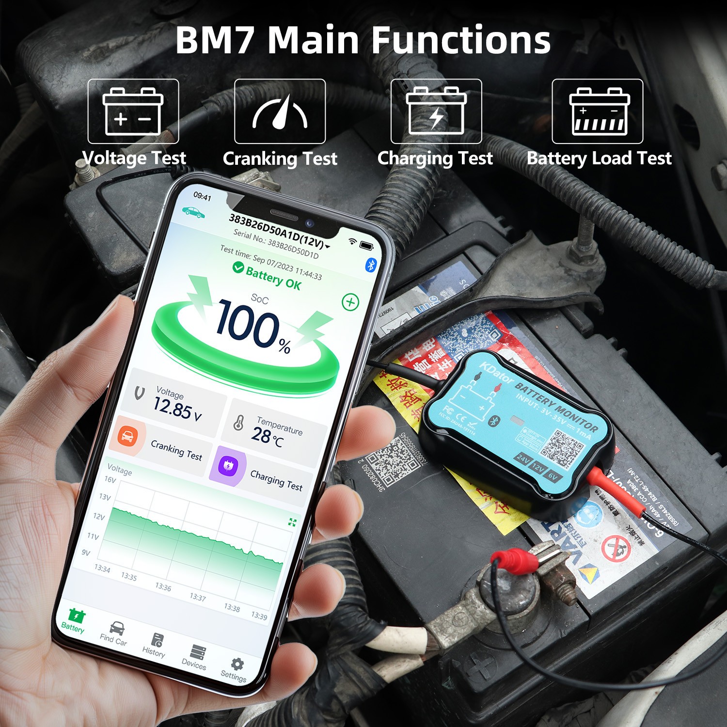 6V 12V 24V Bluetooth Battery Monitor BM7 Work for All Lead-Acid &Lithium Battery