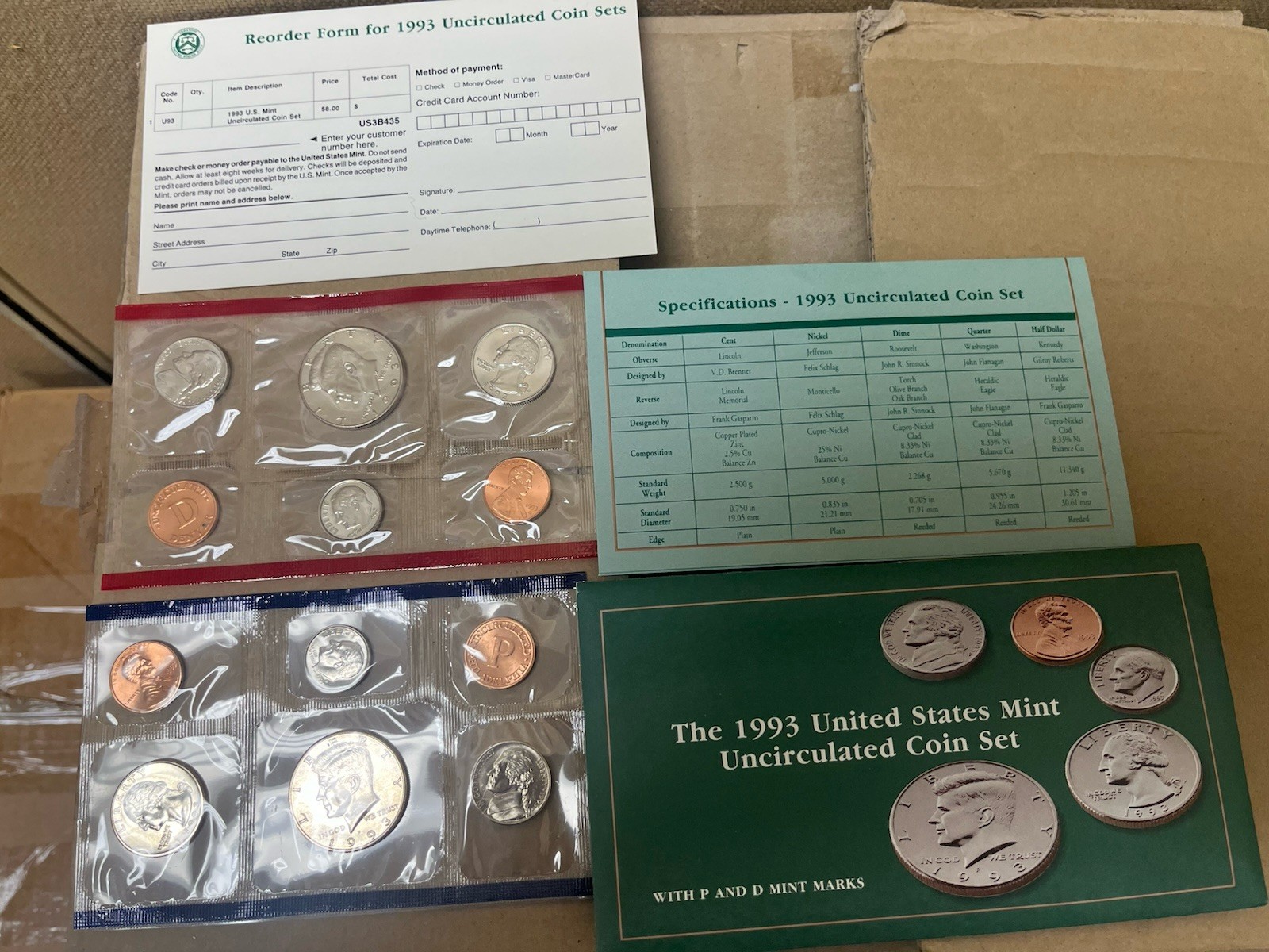 1993 P&D Mint Set Brilliant Uncirculated US with Envelope & COA (10 Coin Set)