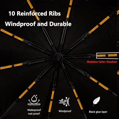 Windproof Umbrella, Compact Reverse Folding with Carabiner Handle, UV & Black