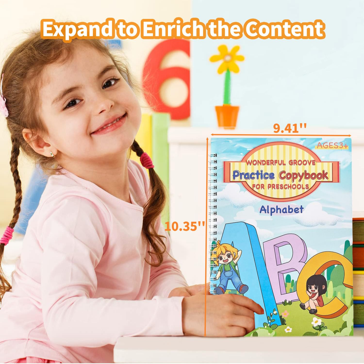 Large Magic Grooved Writing Practice Books for Kids, Reusable Handwriting Workbo