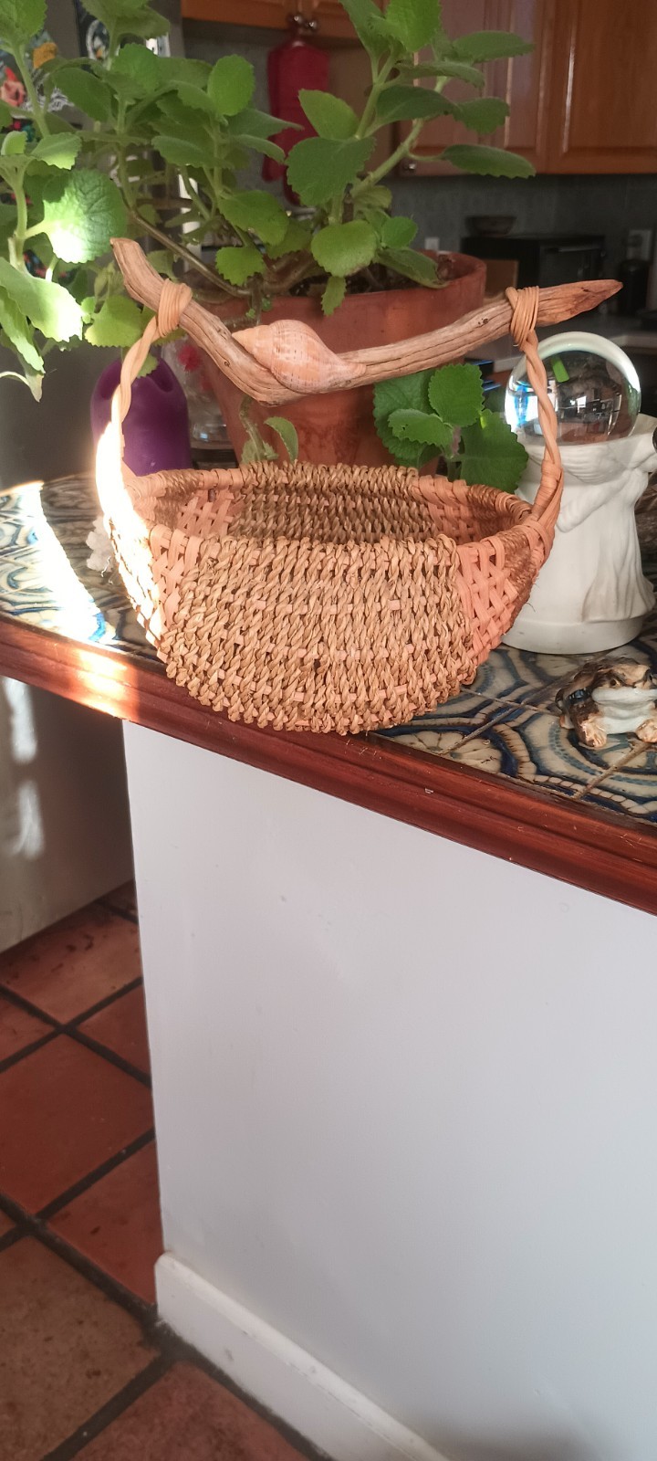 Handwoven Basket Natural Branch Handle – Artisan Primitive Farmhouse-Rustic