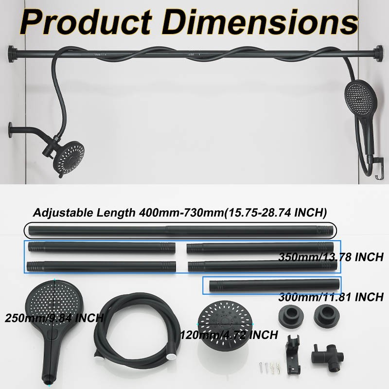 High Pressure Black Adjustable Dual Shower Head with Handheld System for Couples