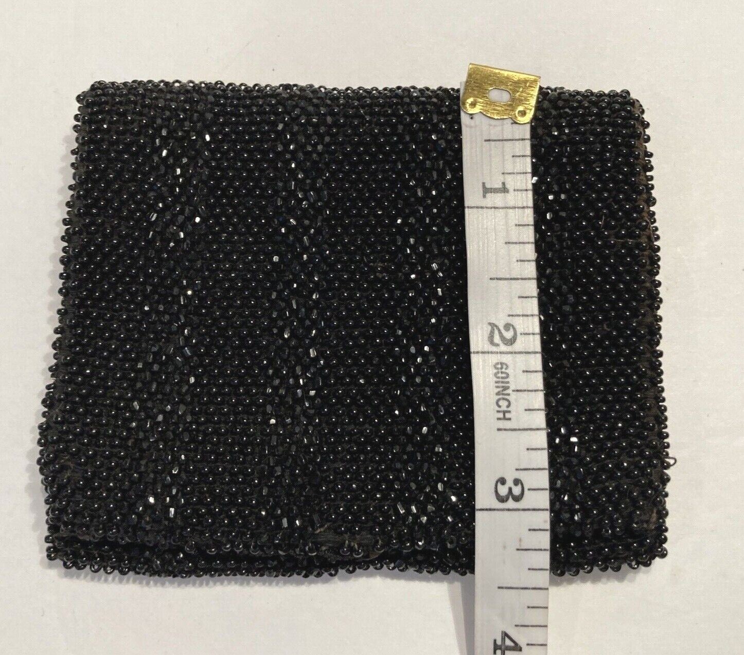 Mini Black Beaded Purse from Czechoslovakia - 4" x 3.5"