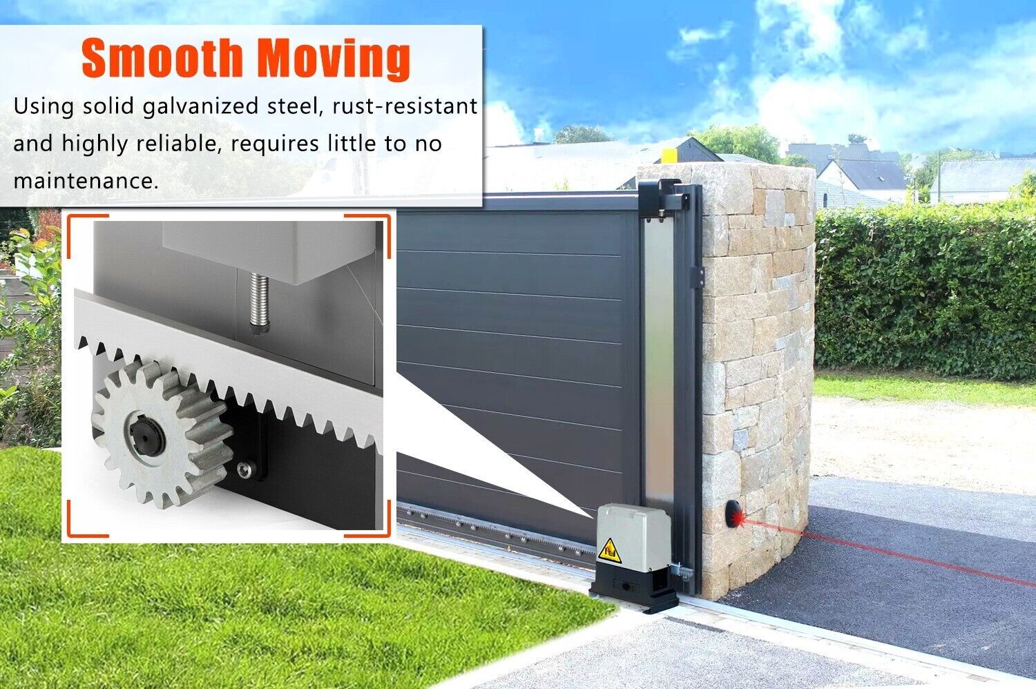 2700lbs Automatic Sliding Gate Opener Rack Driven with 2 Remotes & Complete Kit