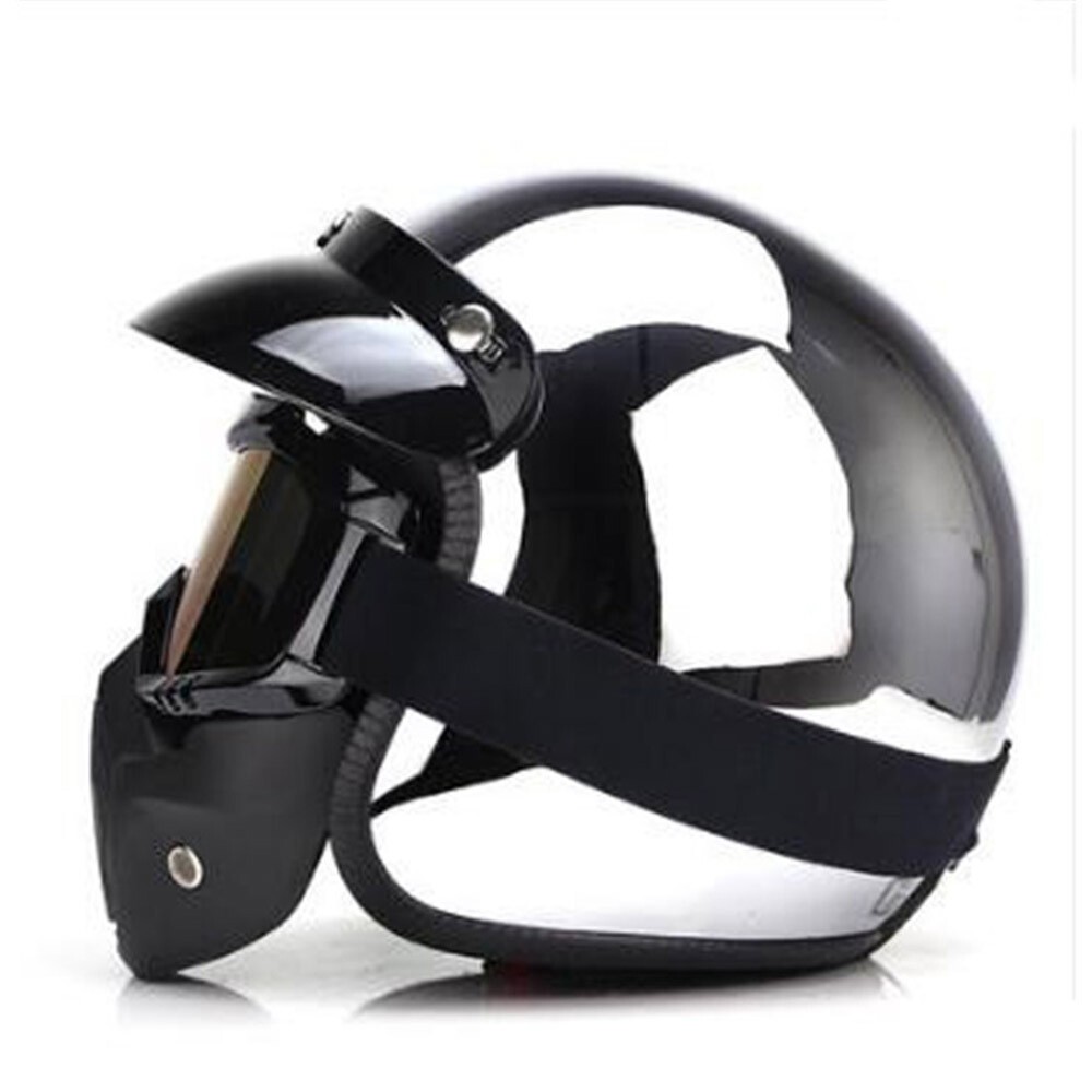 DOT Motorcycle Helmet Open Face w/Face Mask Scooter Street Helmet Chrome Silver