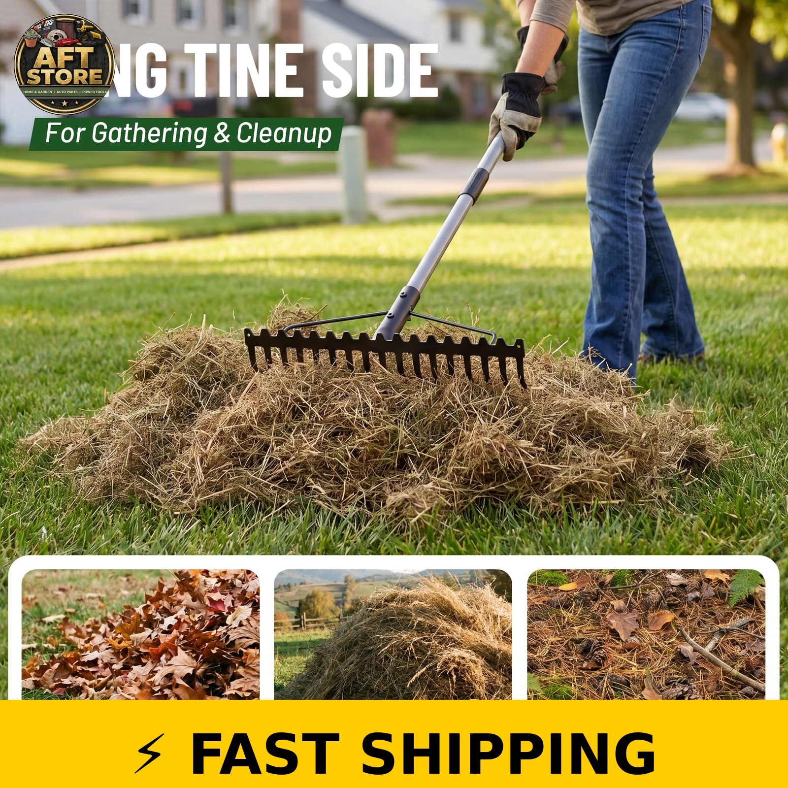 Walensee Dual-Sided Bow Rake with 63" Stainless Steel Handle