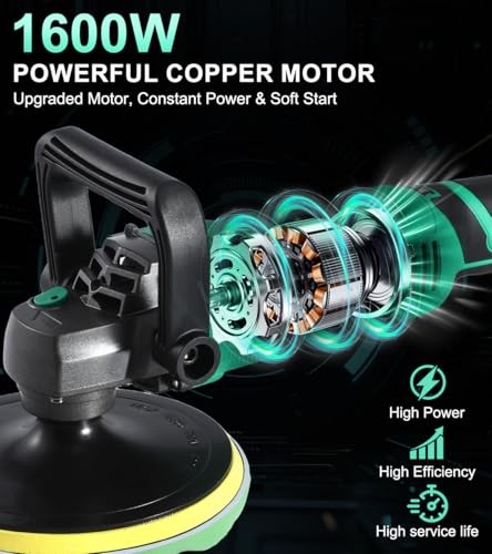 Buffer Polisher, 1600W 7 Inch/6 Inch Pure Copper Motor Car Buffers and Green
