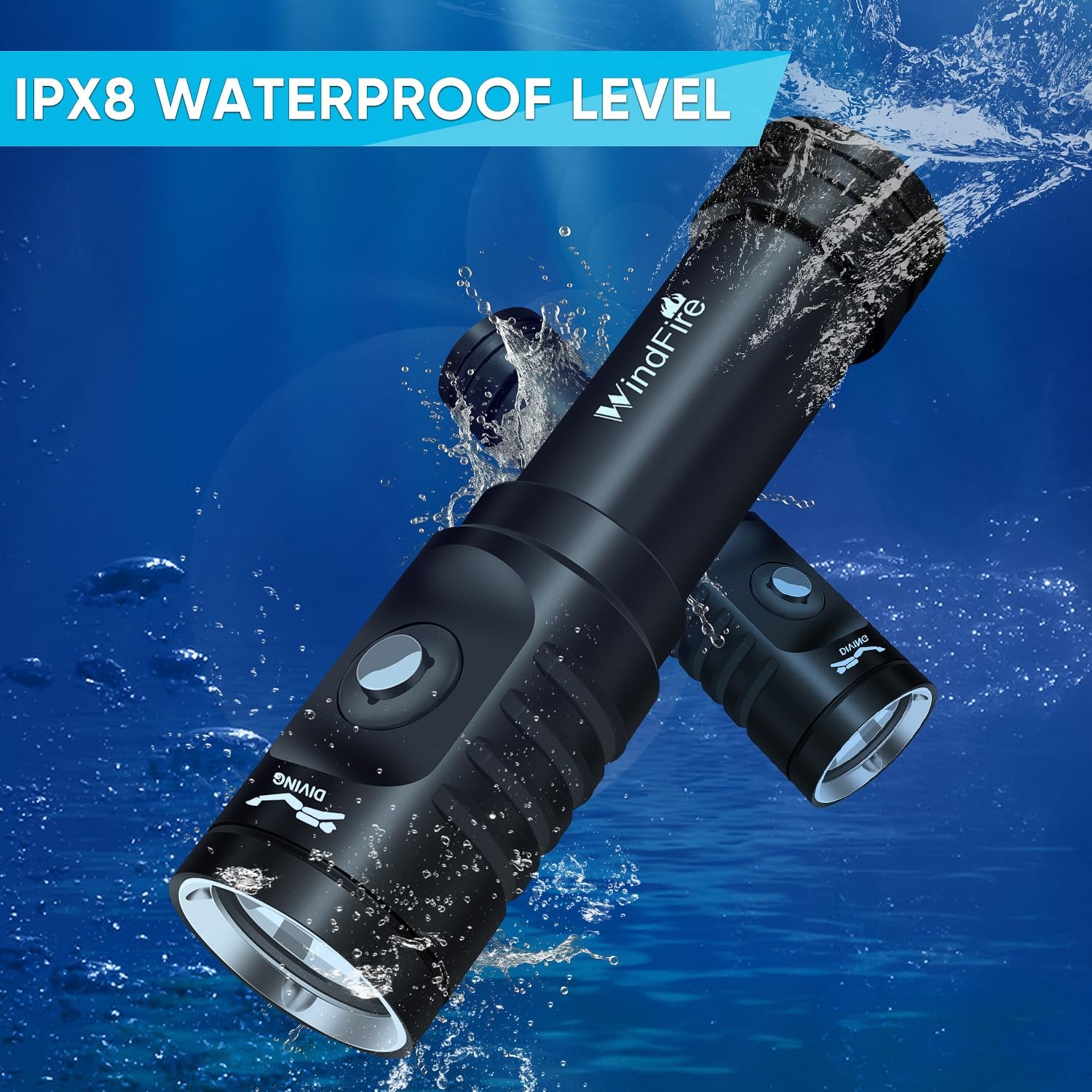 WINDFIRE Dive Light Scuba Diving Flashlight, Super Black-TS08, Black-TS08