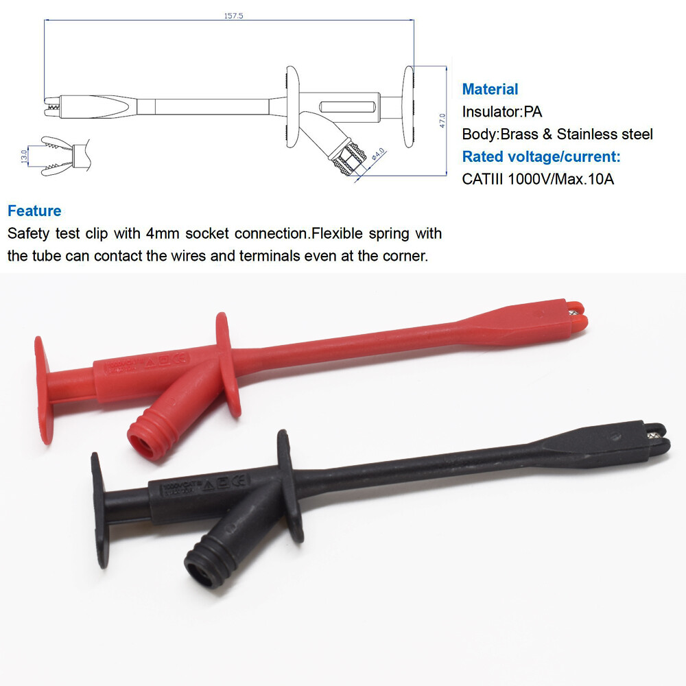 1pair 4mm Safety Alligator Clip Test Hook 1000V with Socket PA Plastic Shell