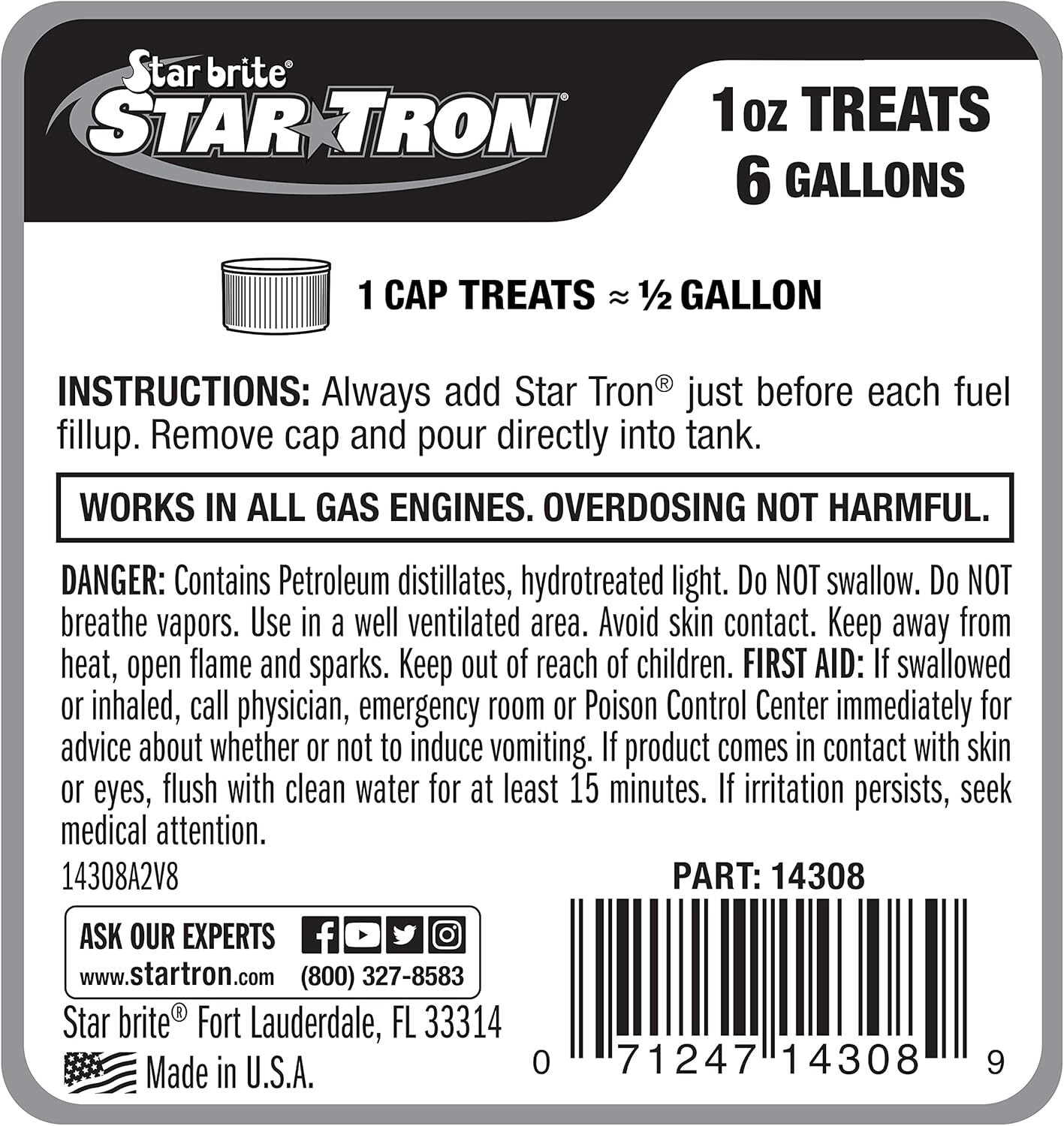 Star Tron Enzyme Fuel Stabilizer - 1 oz Treats 6 Gallons - Maximize Performance