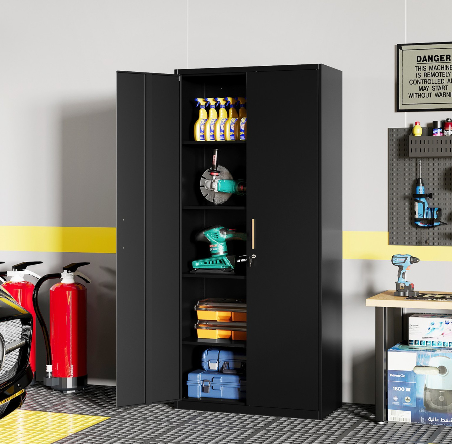 Metal Storage Cabinet with long handle ,71 Garage Storage Cabinet with Lock