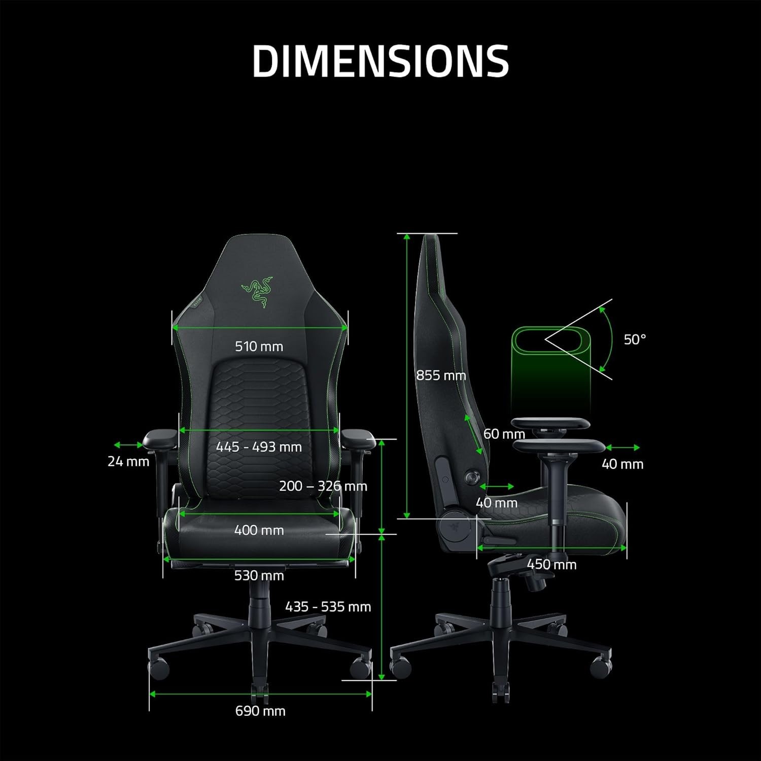 Razer Iskur V2 EPU Leather Adaptive Lumbar Support Gaming Chair | Black & Green