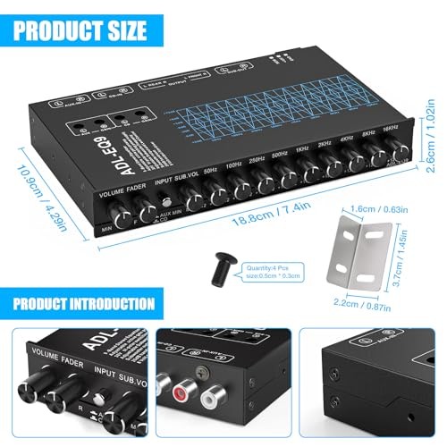Car Audio Equalizer, Car Graphic Equalizer EQ W/Front, Rear + Sub 9-Band