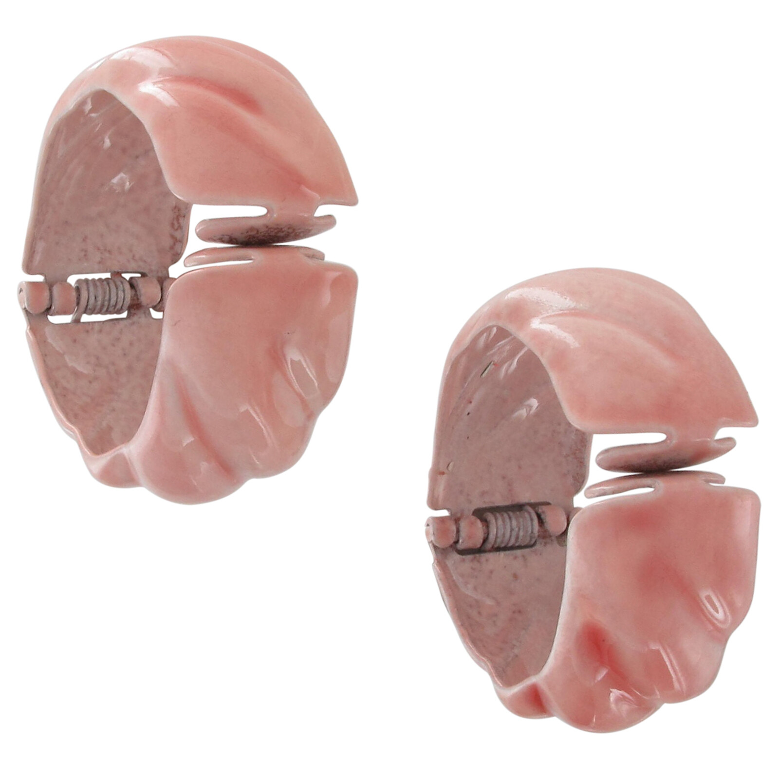 Vintage Clip On Hoop Earrings - Wide Pink Enamel