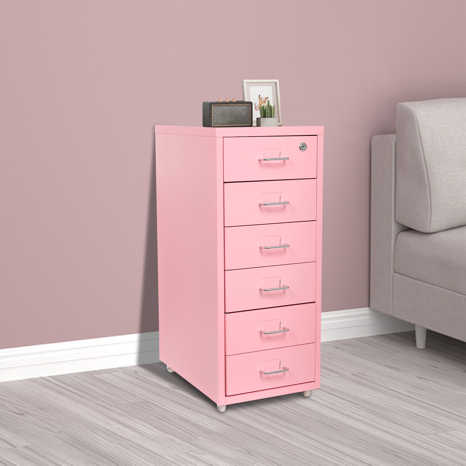 Metal 6 Drawer File Cabinet w/Lock Metal Vertical Filing Cabinet for Office Home