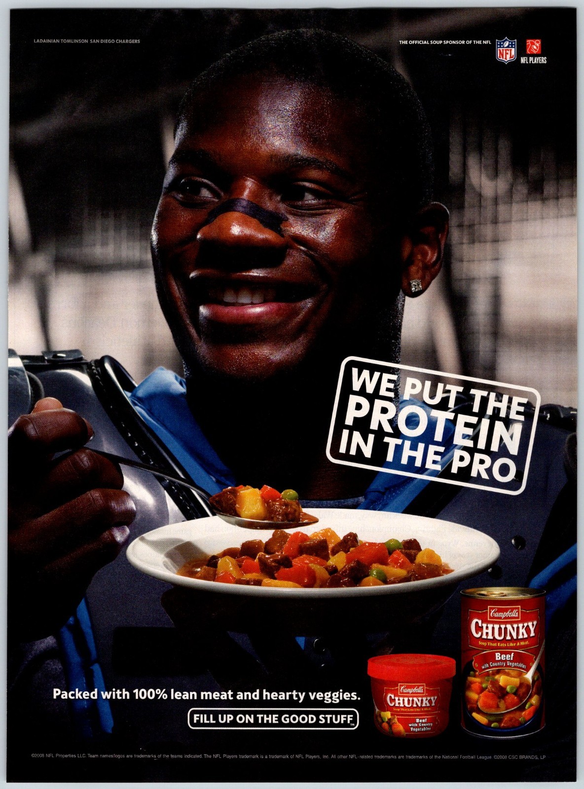 2009 LADAINIANT TOMLINSON CHUNKY SOUP NFL FOOTBALL 8"X10.5" Magazine Ad M743