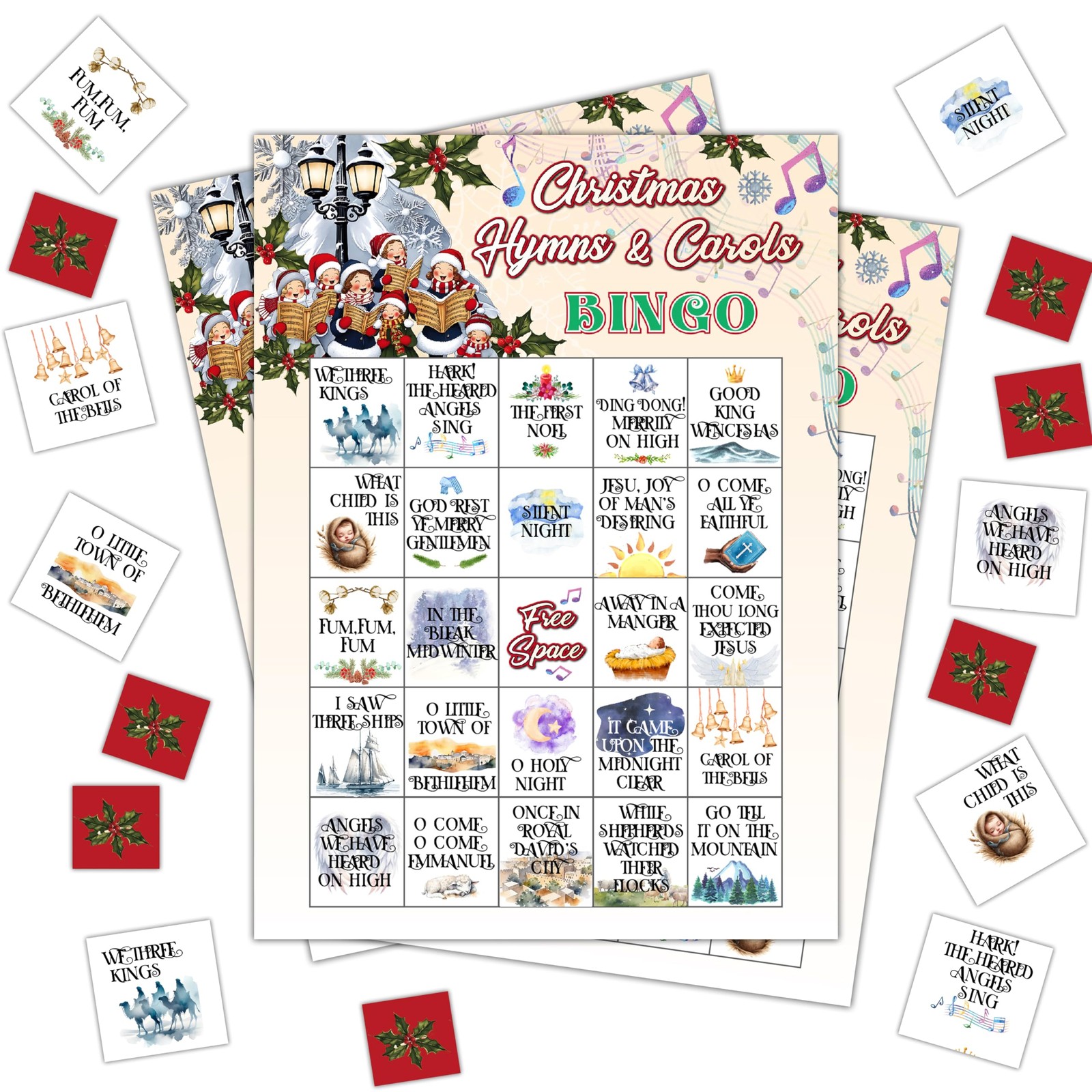 Christmas Carol Bingo Games, Music 5 x 7 inches,