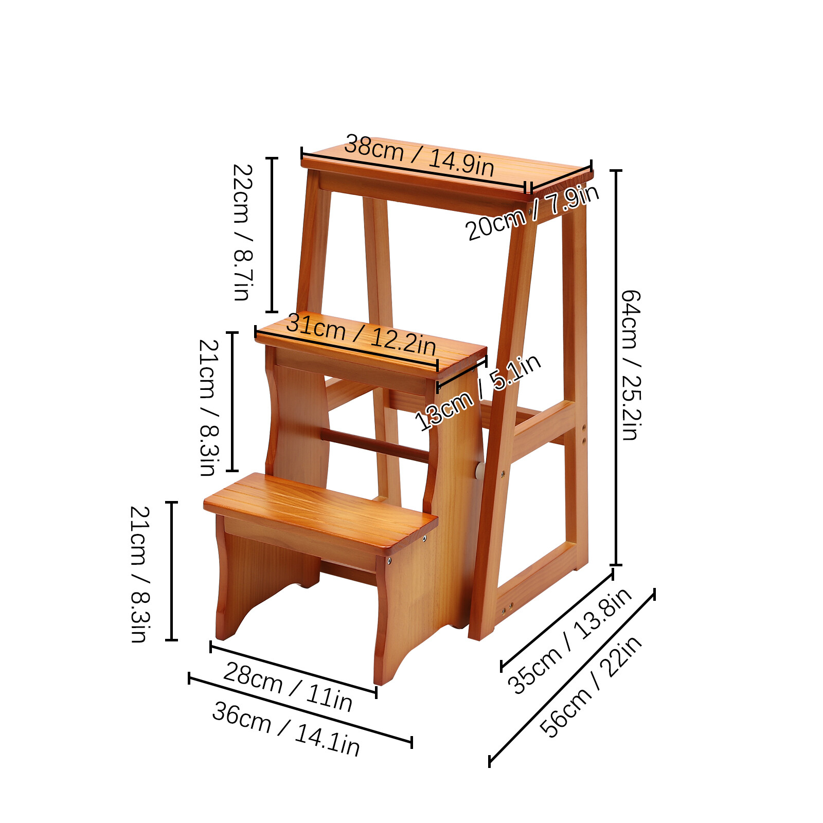 3-Step Folding Library Ladder Chair, Portable Multifunctional Step Stool