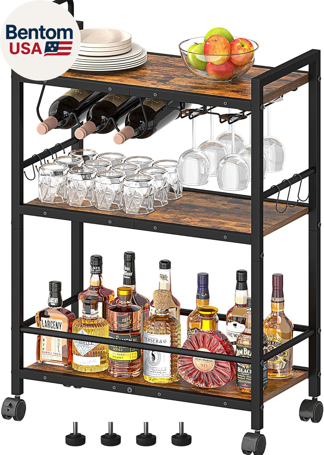 Bar Cart, Serving Cart for Home, Microwave Cart, Drink Cart, Mobile Kitchen Shel