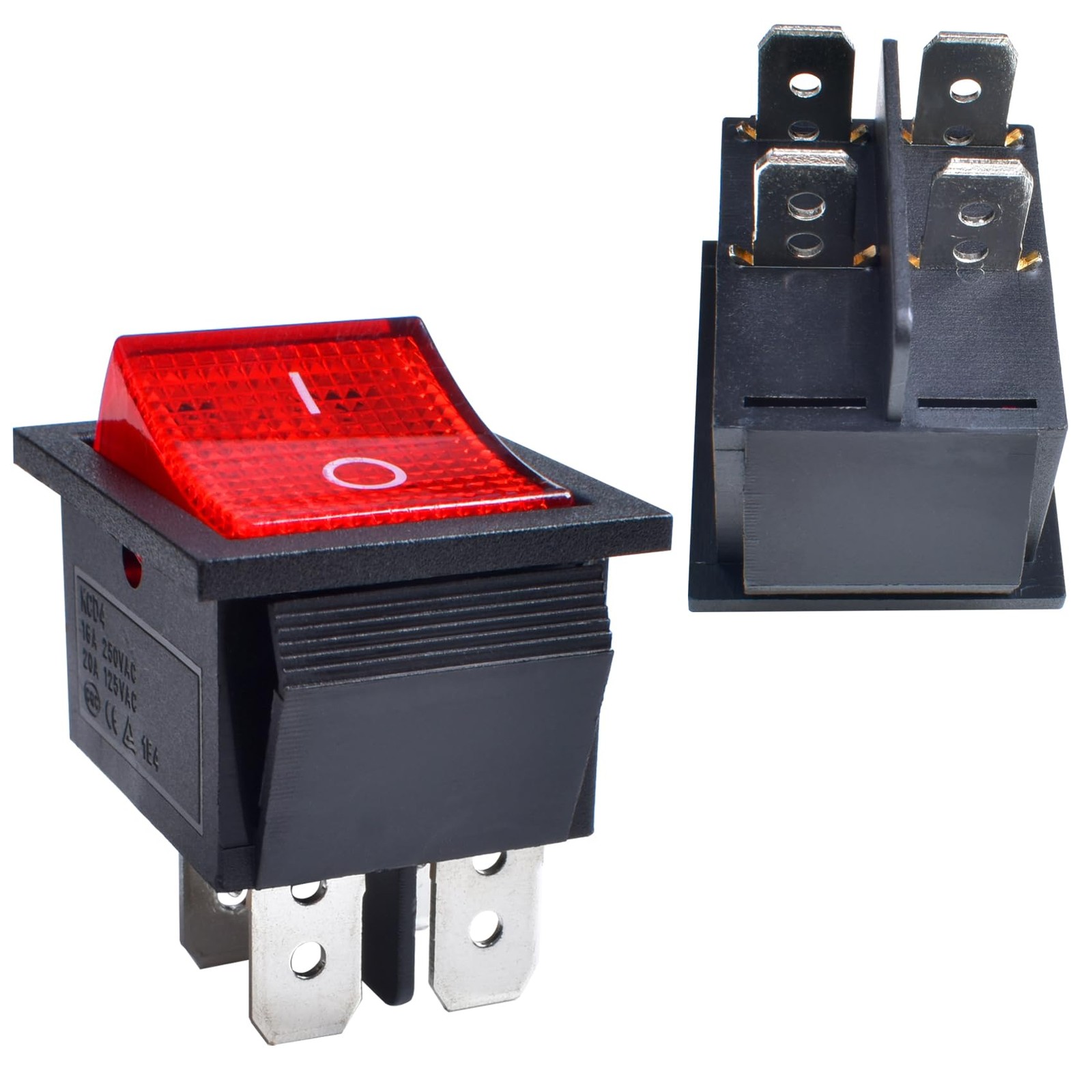 YOUFEN 2 Pcs Boat Rocker Switch AC 20A 125V, 16A 250V DPST 4 Pins 2 Position ...